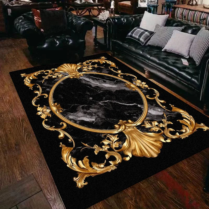 Black Gold Marble Carpet for Living Room Decorations Sofa Table Large Area Rugs Bedroom Luxury Long Floor Mat Anti-slip Doormat